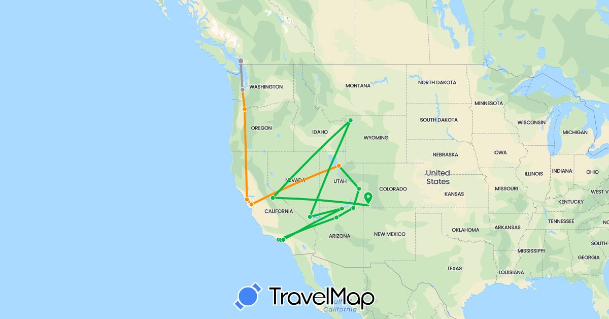 TravelMap itinerary: driving, bus, plane, hitchhiking in United States (North America)
