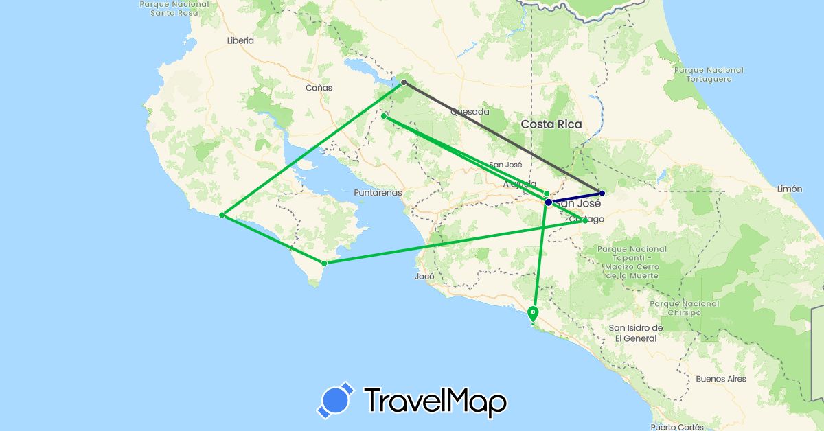 TravelMap itinerary: driving, bus, motorbike in Costa Rica (North America)